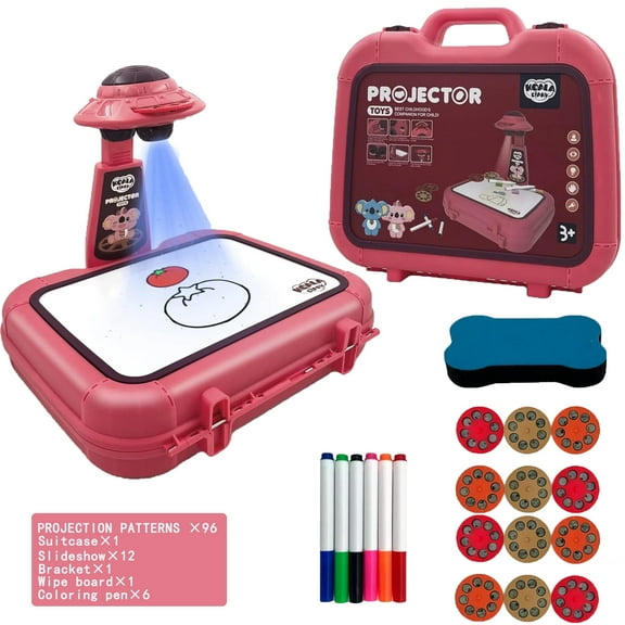 Drawing Projector Table With 96 Projection Patterns, Trace and Draw Projector Toy Handbag Design Smart Projection Drawing Board Early Learning Educational Toy Painting Drawing Table for Kids (Pink)