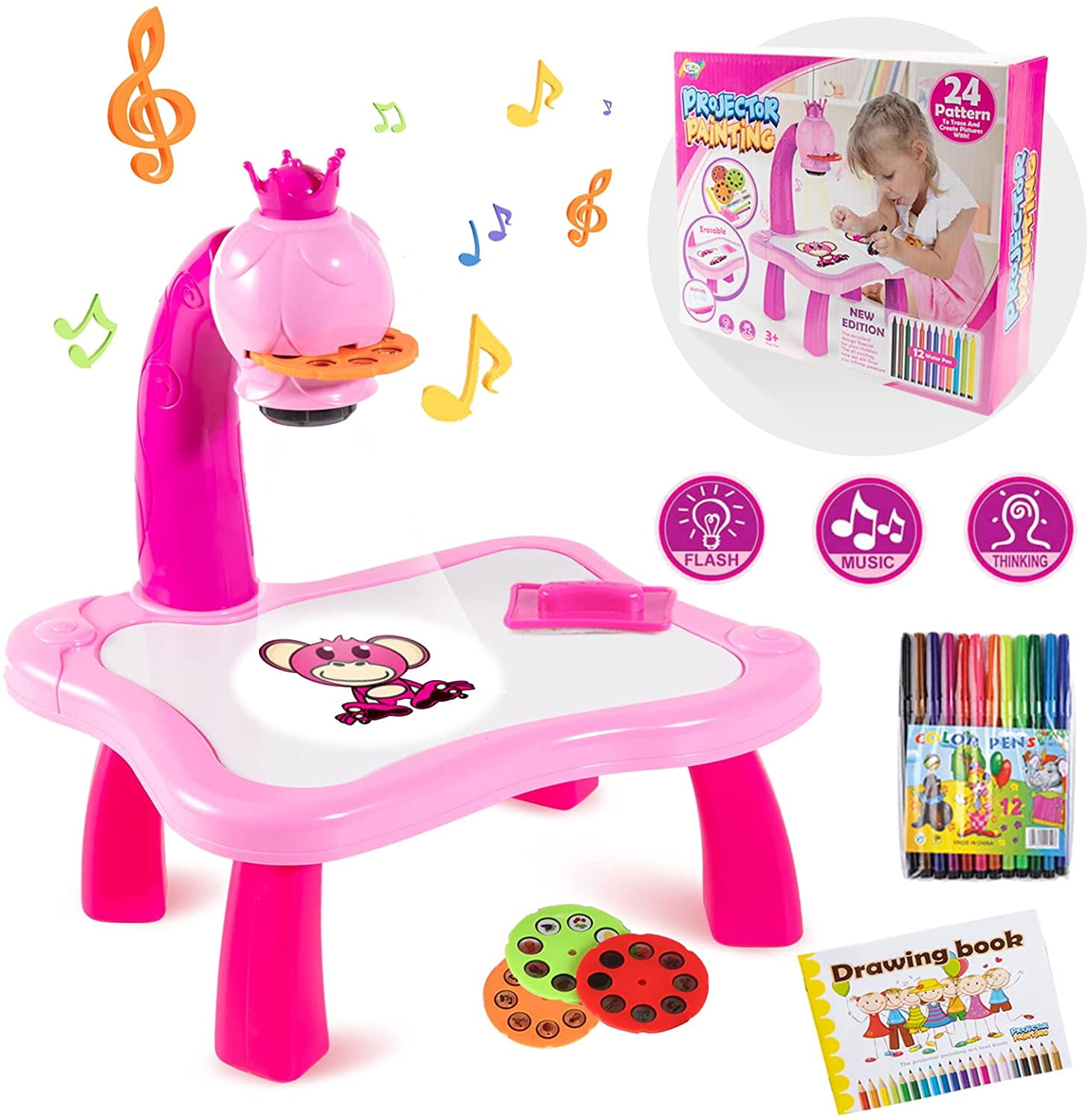 Drawing Projector Table for Kids, Trace and Draw Projector Toy with Light &  Music,Early Educational Gift for Boys Girls 