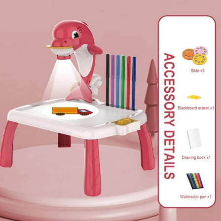 ​Drawing Projector for Kids Ages 3-8 ,Tracing Toy w/ 3 Slides & Reusable Sketchpad - Educational Art Set with Music & Light​​ Pink
