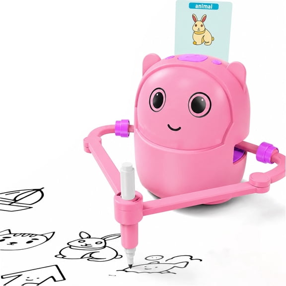 Drawing Robot for Kids, Interactive Educational Drawing Robot Toy with 100 Word Cards & 12 Color Pens , Montessori Painting Learning Toys for Kids Ages 3–8, Birthday Gift(Pink)