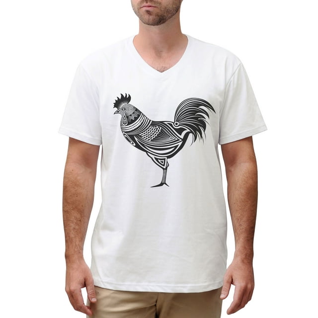 Drawing Rooster In Graphic Style Printed Cotton Men T-shirt MTS_02 2XL