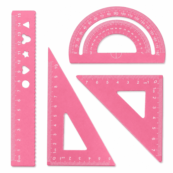 Drawing Ruler Set, Aluminum Alloy Metal 4PCS Tool Kit with Straight Ruler, Triangle Ruler, Protractor for Engineering Drawing