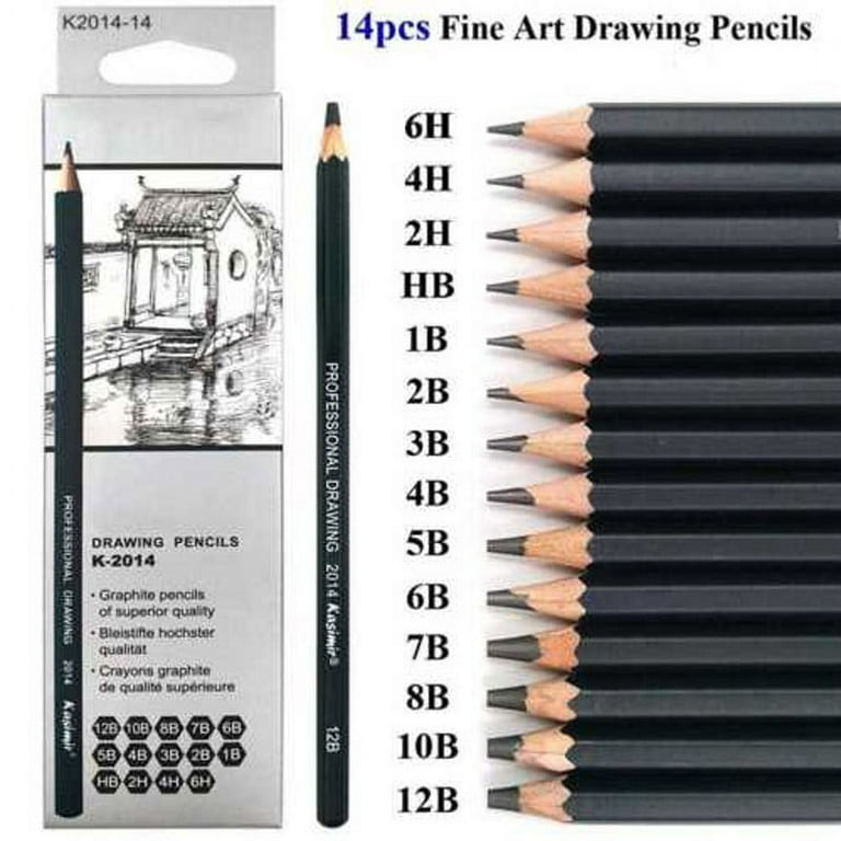 Professional Drawing Sketching Pencil Set - Brusarth 14 Pieces Art Drawing Graphite Pencils 12B, 10B, 8B, 6b24b22b2b, HB, 2H, 4H, 6H, Sketching