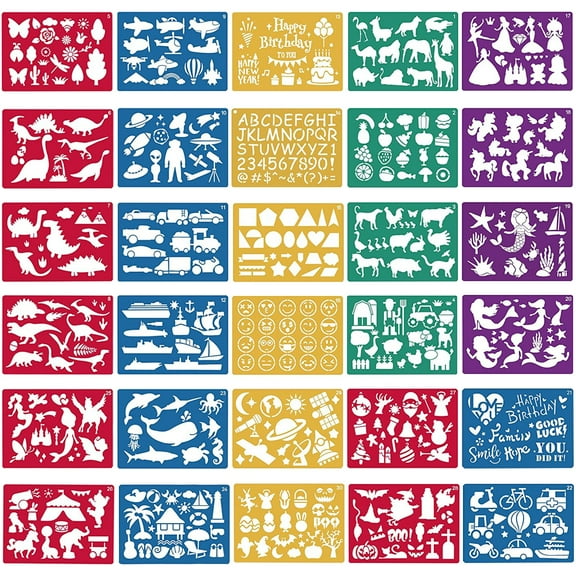 Drawing Stencils 30 Pack, Reusable Craft Templates for , Home, Travel, Over 400 Fun Designs, Easy to Carry, Multicolor