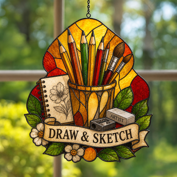 Drawing Suncatcher Acrylic 1 Layer, Draw & Sketch Window Hanging Gift for Artists