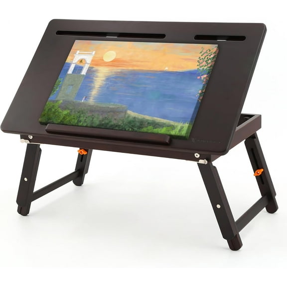Drawing Table Foldable Drafting Desk with Adjustable Height & Angle Bamboo Drawing Board Easel with Tablet and Phone Slots for Painting, Drafting, Writing, Reading