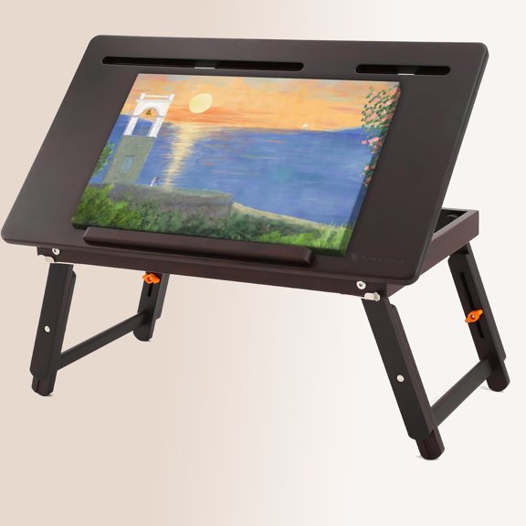 Drawing Table Foldable Drafting Desk with Adjustable Height & Angle Bamboo Drawing Board Easel with Tablet and Phone Slots for Painting, Drafting, Writing, Reading