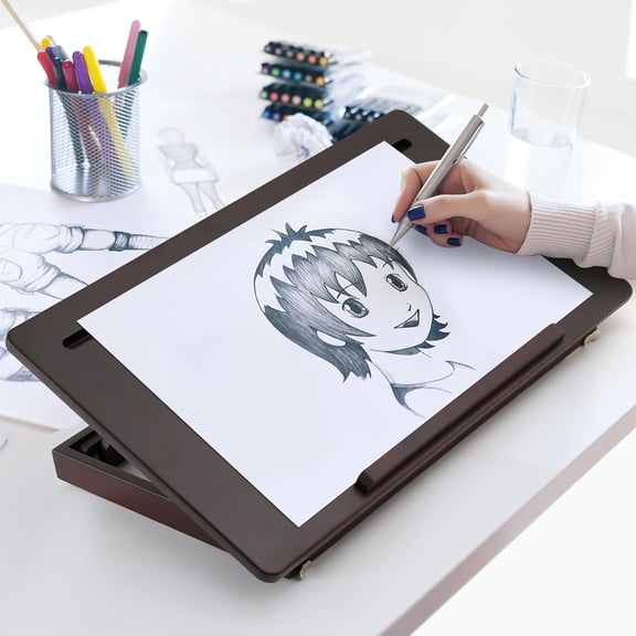 Drawing Table Foldable Drafting Desk with Adjustable Height & Angle Bamboo Drawing Board Easel with Tablet and Phone Slots for Painting, Drafting, Writing, Reading