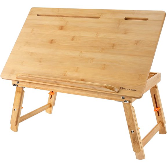 Drawing Table Laptop Desk Adjustable Drafting Desk Foldable Bamboo Bed Tray with Tablet Slot for Adult Kids, Large