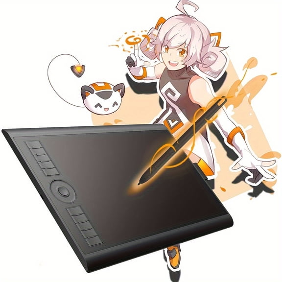 Drawing Tablet 10x6.25 Inches, Professional Large Graphics Tablet with 8192 Levels Battery-Free Stylus, 10 Hot Keys for Digital Art, Design, Photo-Editing, Work with MAC, Windows PC