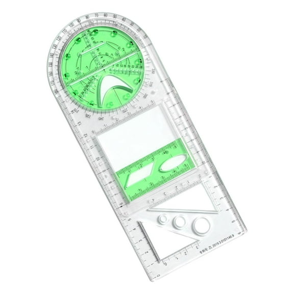 Drawing Template Graphic Design Tool, Stationery Stencils Draft Rulers Multifunctional Geometric Ruler for Teachers Students, , green and clear