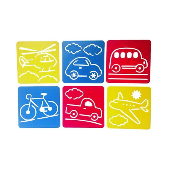Drawing Template Stencils Set B for Youth DIY Art, Plastic Picture Shaping Tools for Creative Painting and Scraping Activities, 6 Pack Assorted Stationery Accessory