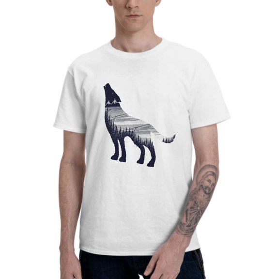 Drawing Wolf T-Shirt for Men Cotton 100% Summer Tops Women Fashion Casual Short Sleeves Round Collar Short-Sleeve Couple Top Tees