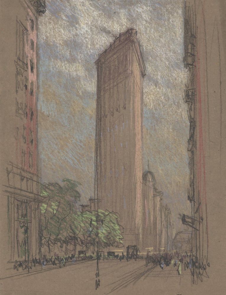 Drawing c1904-8 Flatiron Building from Fifth Avenue and Twenty-Seventh Street Canvas Art - Joseph Pennell (24 x 36)