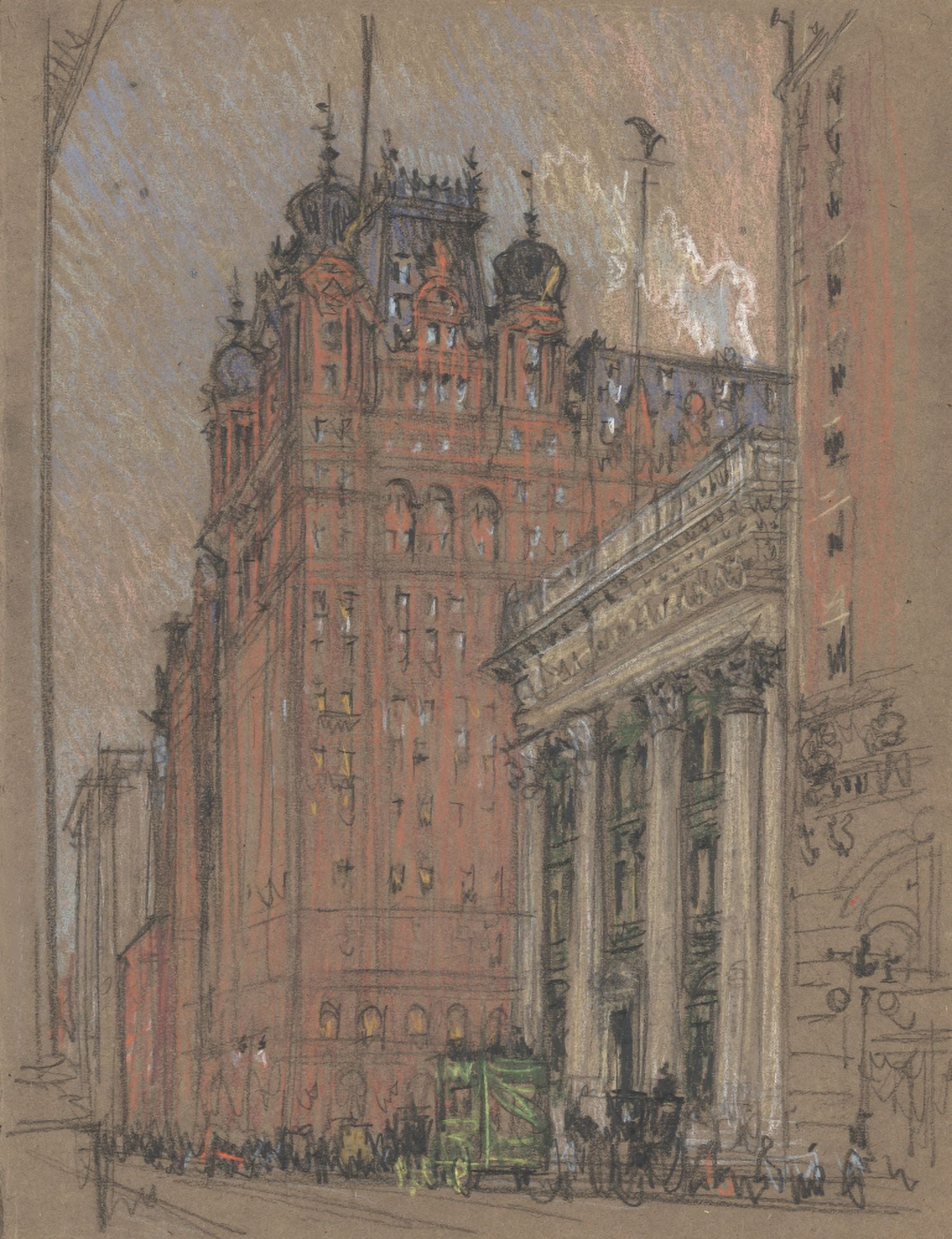 Drawing c1904-8 Waldorf Astoria Hotel Thirty-Fourth Street and Fifth Avenue Canvas Art - Joseph Pennell (24 x 36)