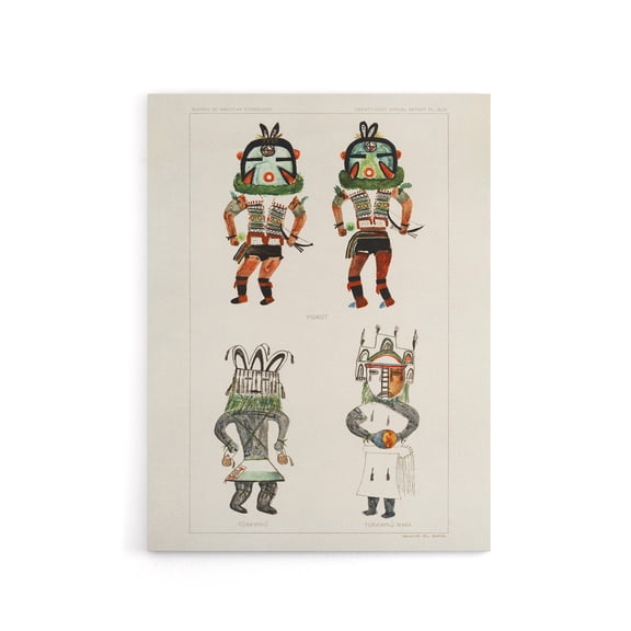 Drawing from Hopi Natives Hopi Kachinas Vintage Canvas Wall Art 12X16"