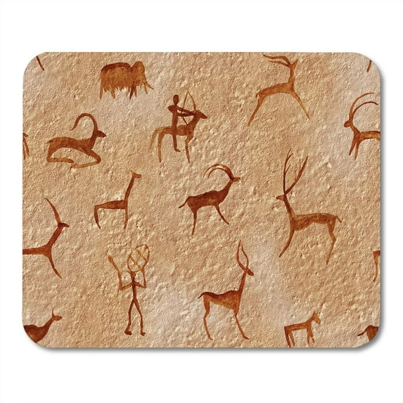 Drawing in Cave By Ancient Man on Wall Rock Paints Red Orange Ocher Hunting for Shaman Aboriginal Mousepad Mouse Pad Mouse Mat 9x10 inch