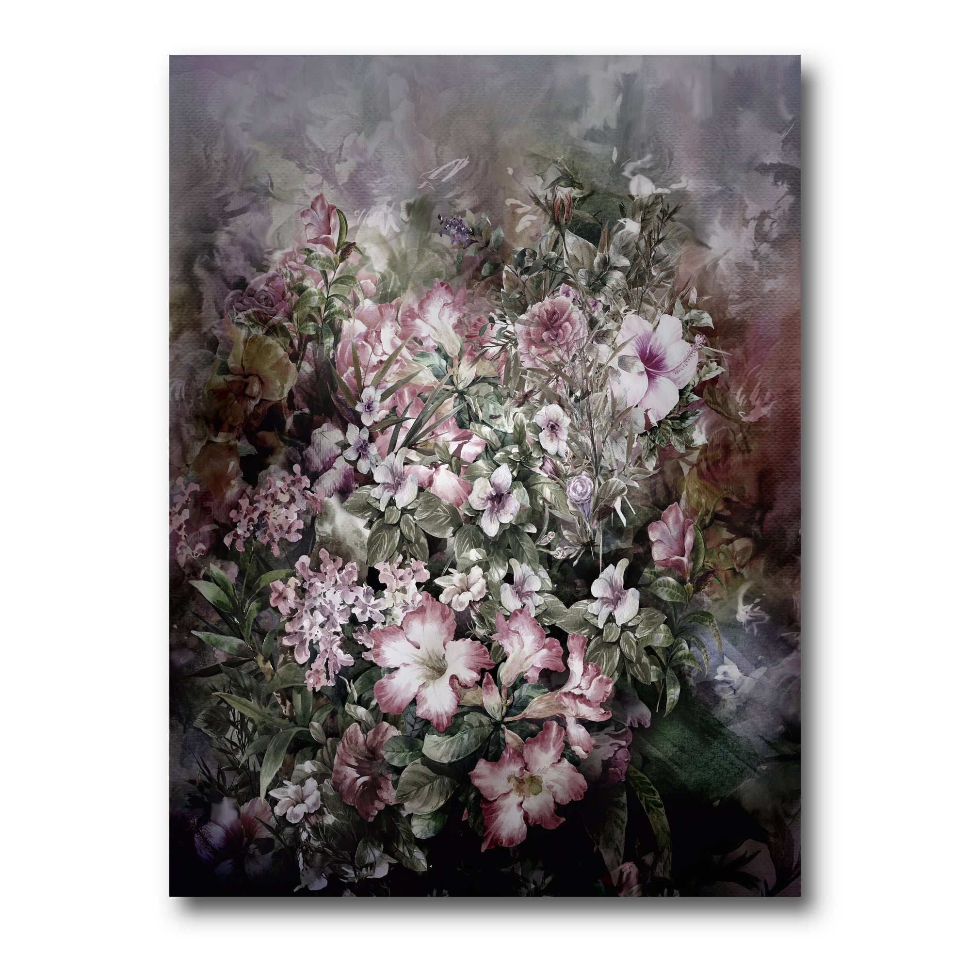 Drawing of Flowers Retro IV 30 in x 40 in Photography Canvas Art Print, by Designart