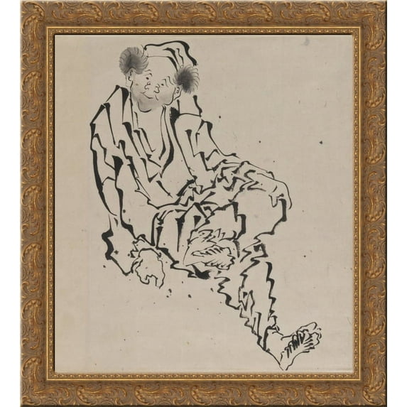 Drawing of Man Seated with Left Leg Resting over Right Knee 24x20 Gold Ornate Wood Framed Canvas Art by Katsushika Hokusai