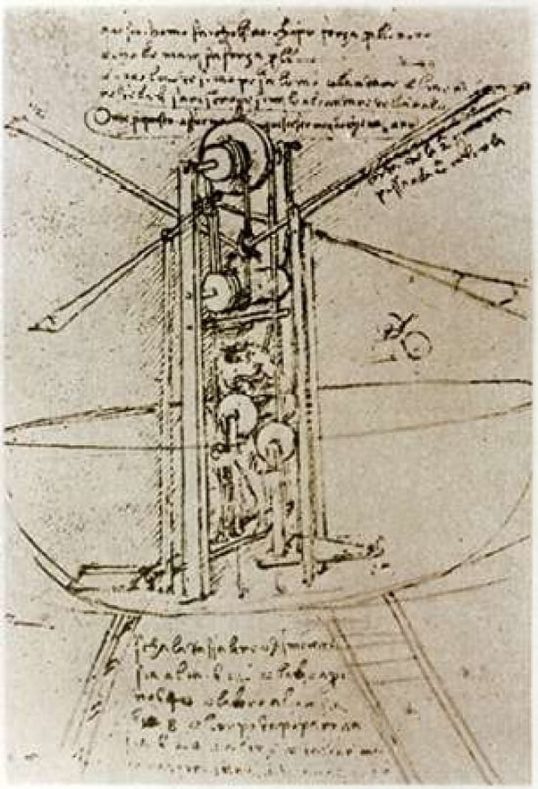 Drawing of a Flying Machine Canvas Art - Leonardo Da Vinci (20 x 28)