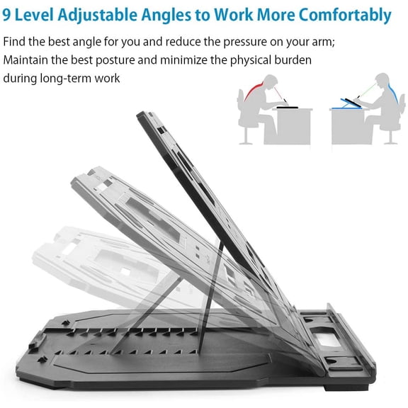 Drawing tablet stand, tablet computer monitor with laptop stand, 9-level adjustable angle, built-in phone holder, suitable for 12-17 inch drawing tablets, smartphones