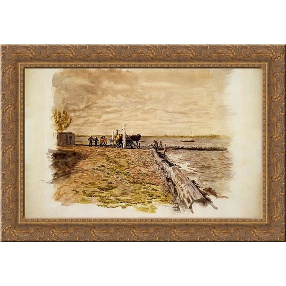 Drawing the Seine 24x18 Gold Ornate Wood Framed Canvas Art by Thomas Eakins