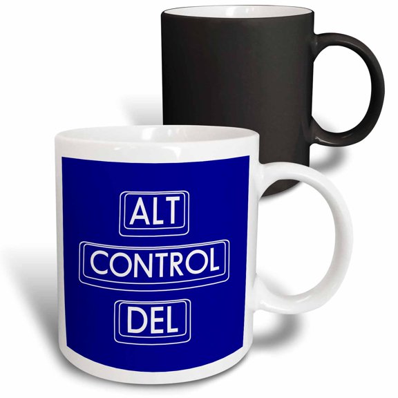 3drose, Drawings of Computer Keyboard Keys Alt, Control, Del, White on Blue, 11oz Magic Transforming Mug