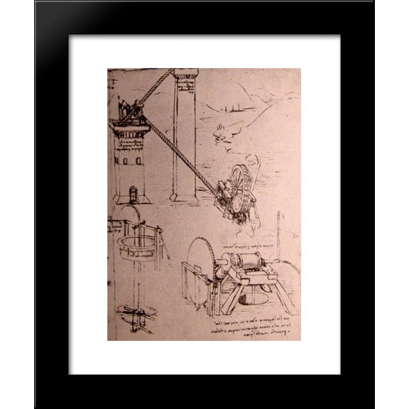 Drawings of machines 20x24 Framed Art Print by Leonardo da Vinci