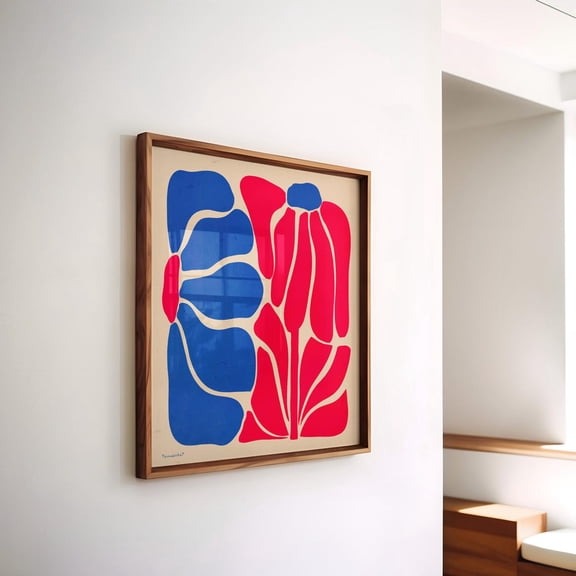 Drawn Abstract Flowers Wall Art Red Blue Poster Modern Flower Neutral Square Design1 Poster, Unframed Size 8x12