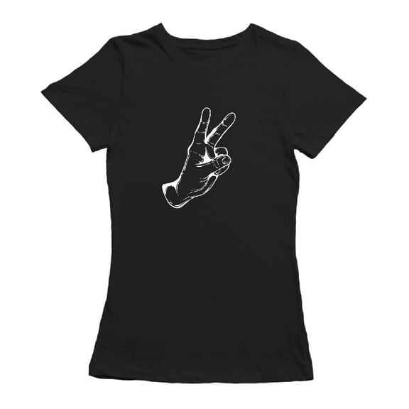 Drawn Hand Peace Sign Graphic Women Black T-Shirt, Female Small