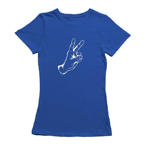 Drawn Hand Peace Sign Graphic Women Royal Blue T-Shirt, Female Small