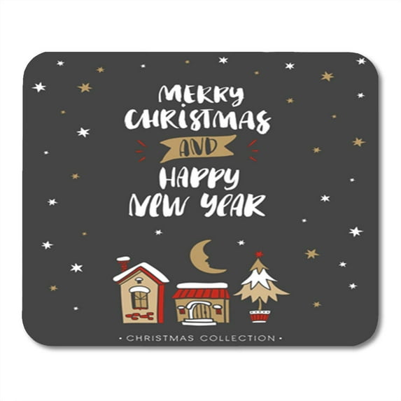 Drawn Merry Christmas and Happy New Year Modern Brush Mousepad Mouse Pad Mouse Mat 9x10 inch