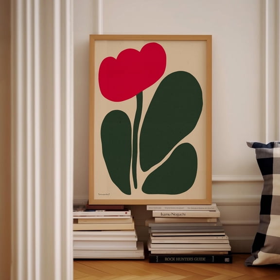 Drawn Red Tulip Poster Abstract Flower Wall Art Botanical Floral Design1 Poster, Poster Only