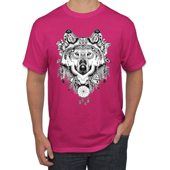 Drawn Tribal Wolf Animal Lover Men's Graphic T-Shirt, Fuschia, 2XL