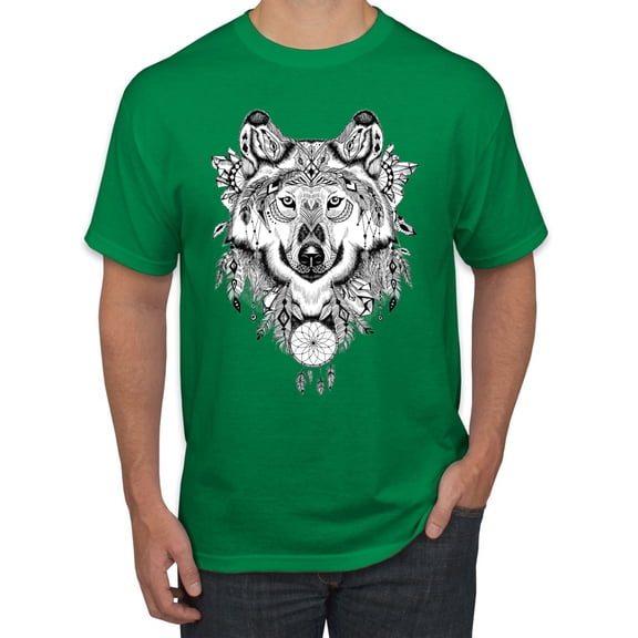 Drawn Tribal Wolf Animal Lover Men's Graphic T-Shirt, Kelly, 3XL