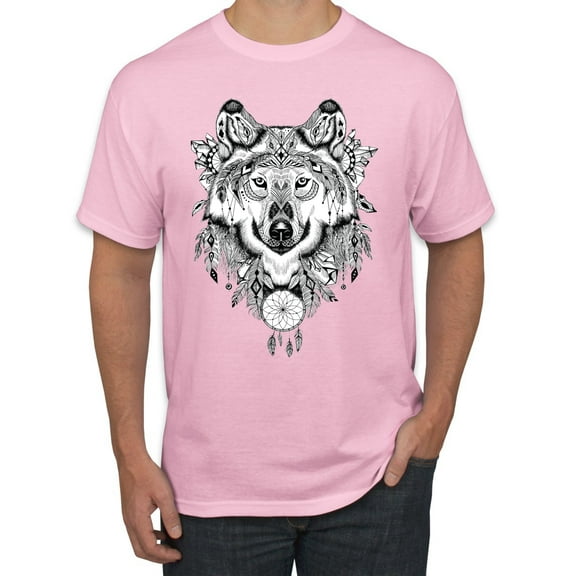 Drawn Tribal Wolf Animal Lover Men's Graphic T-Shirt, Light Pink, Small