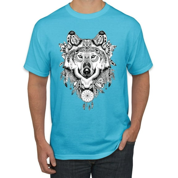 Drawn Tribal Wolf Animal Lover Men's Graphic T-Shirt, Light Turquoise, Small