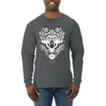 thumbnail image 1 of Drawn Tribal Wolf Animal Lover Mens Long Sleeve Shirt, Charcoal, Small, 1 of 3