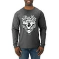thumbnail image 1 of Drawn Tribal Wolf Animal Lover Mens Long Sleeve Shirt, Heather Black, Small, 1 of 3