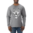 thumbnail image 1 of Drawn Tribal Wolf Animal Lover Mens Long Sleeve Shirt, Heather Grey, Medium, 1 of 3