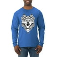 thumbnail image 1 of Drawn Tribal Wolf Animal Lover Mens Long Sleeve Shirt, Royal, 2XL, 1 of 3