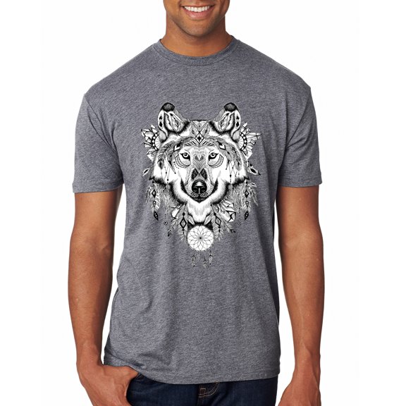 Drawn Tribal Wolf Animal Lover Mens Premium Tri Blend T-Shirt, Premium Heather, 2XL
