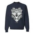 thumbnail image 1 of Drawn Tribal Wolf Animal Lover Unisex Crewneck Graphic Sweatshirt, Navy, Small, 1 of 3