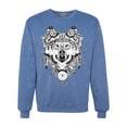 thumbnail image 1 of Drawn Tribal Wolf Animal Lover Unisex Crewneck Graphic Sweatshirt, Vintage Heather Blue, Medium, 1 of 3