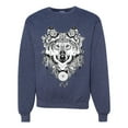 thumbnail image 1 of Drawn Tribal Wolf Animal Lover Unisex Crewneck Graphic Sweatshirt, Vintage Heather Navy, X-Large, 1 of 3