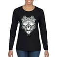 thumbnail image 1 of Drawn Tribal Wolf Animal Lover Womens Graphic Long Sleeve T-Shirt, Black, Small, 1 of 3