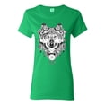 thumbnail image 1 of Drawn Tribal Wolf Animal Lover Womens Graphic T-Shirt, Kelly, X-Large, 1 of 3