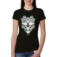thumbnail image 1 of Drawn Tribal Wolf Animal Lover Womens Slim Fit Junior Tee, Black, Small, 1 of 3