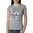 thumbnail image 1 of Drawn Tribal Wolf Animal Lover Womens Slim Fit Junior Tee, Heather Grey, Large, 1 of 3