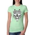 thumbnail image 1 of Drawn Tribal Wolf Animal Lover Womens Slim Fit Junior Tee, Mint, 2XL, 1 of 3